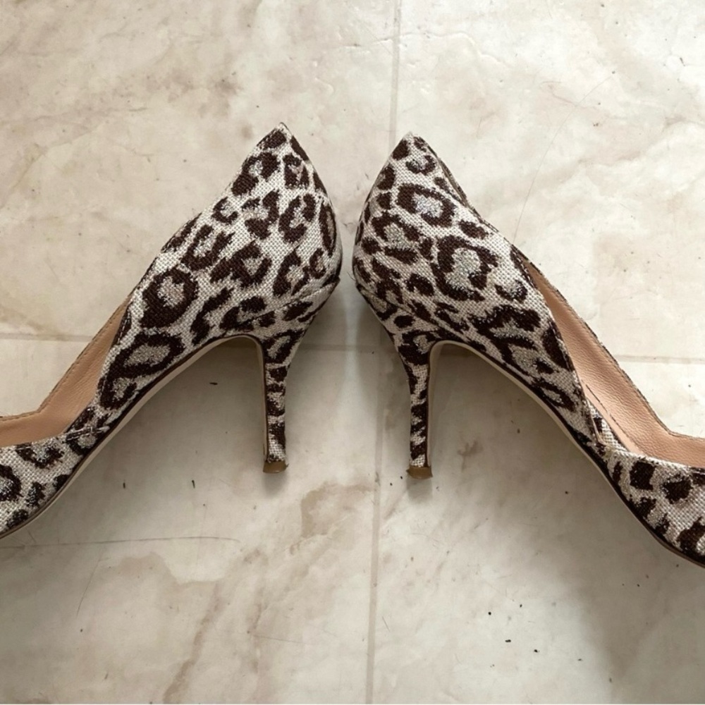 $248 J. Crew Made in Italy Leopard Print Glitter Pointed Toe D'Orsay Heels sz 7 - Picture 6 of 13